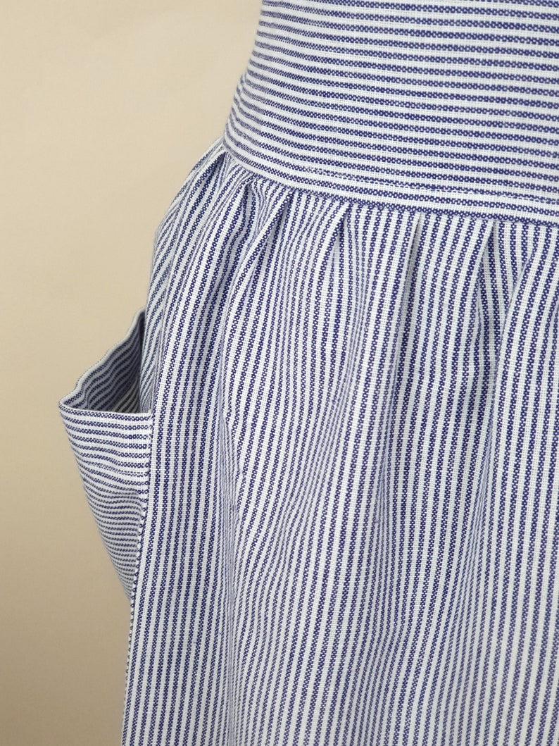 Apron Striped Apron Dress Apron Cotton Women Blue Striped Apron image 7