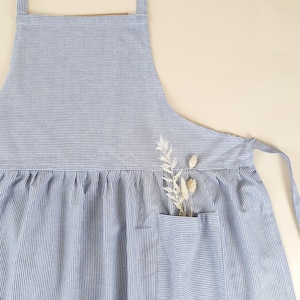 Apron Striped Apron Dress Apron Cotton Women Blue Striped Apron image 8