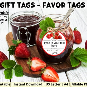 Étiquette imprimable de confiture de fraise, étiquette de traitement de faveur modifiable, étiquette d'étiquette de cadeau, étiquette de faveur, cadeau d'appréciation, étiquette de tableau d'affichage, PDF à remplir bricolage