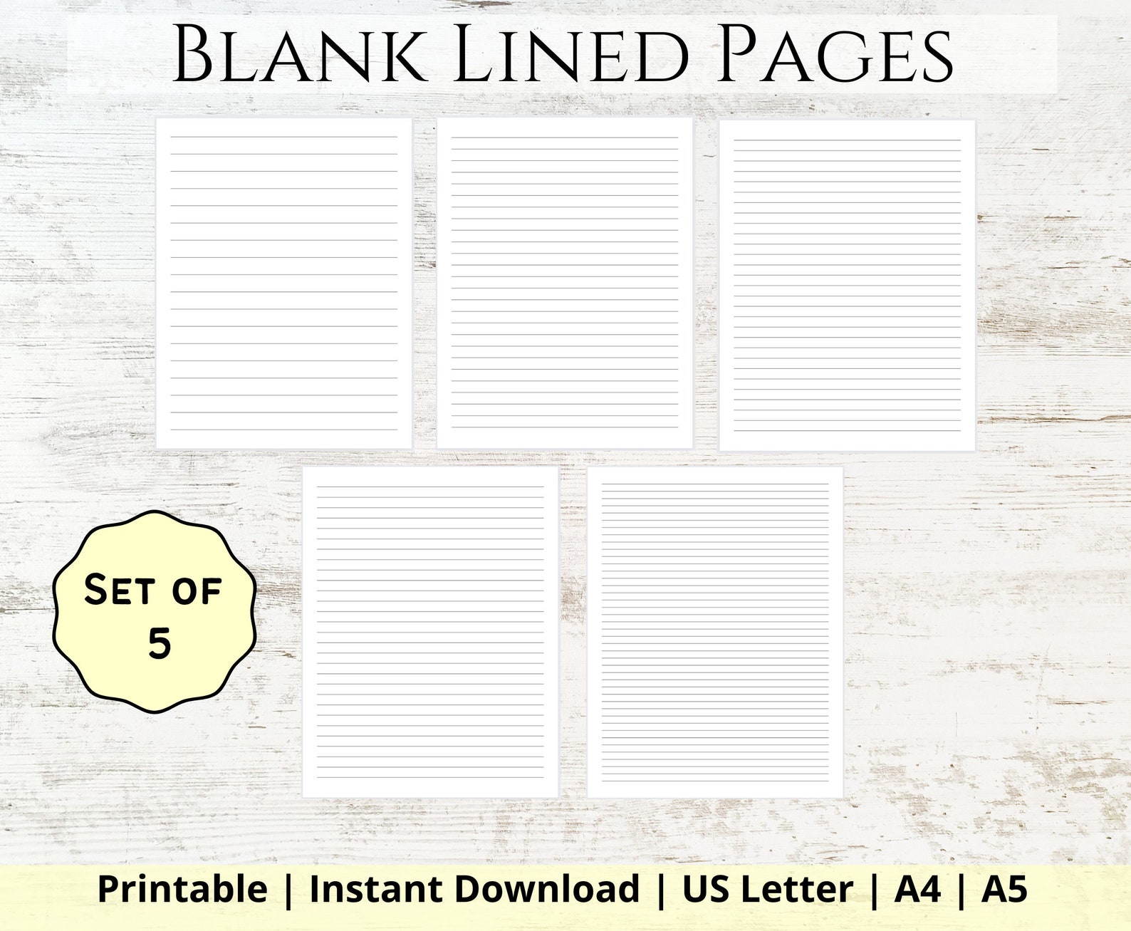 Printable Lined Paper PDF, Wide Ruled Paper, College Ruled Paper, Digital Lined Paper, Lined