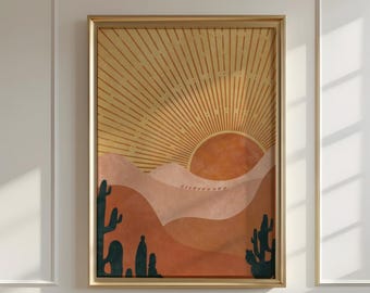Terracotta Desert Landscape Wall Art Print | Unframed Boho Sun Poster | Modern Minimalist Room Decor