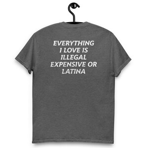 Everything I Love Is Illegal, Expensive, or Latina T-Shirt – Funny and Bold Graphic Tee – Hilarious Statement Shirt for Men and Women