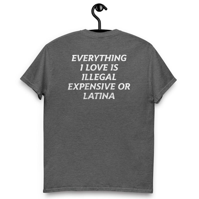 Everything I Love Is Illegal, Expensive, or Latina T-Shirt – Funny and Bold Graphic Tee – Hilarious Statement Shirt for Men and Women