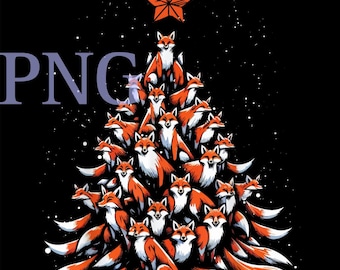 Fox Christmas Tree PNG, Cute Holiday Fox Xmas Tree Design for Women & Boys, Festive Animal Lover PNG, Adorable Christmas Gift Graphic