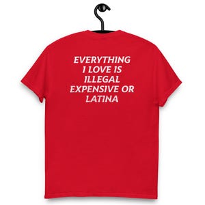 Everything I Love Is Illegal, Expensive, or Latina T-Shirt – Funny and Bold Graphic Tee – Hilarious Statement Shirt for Men and Women