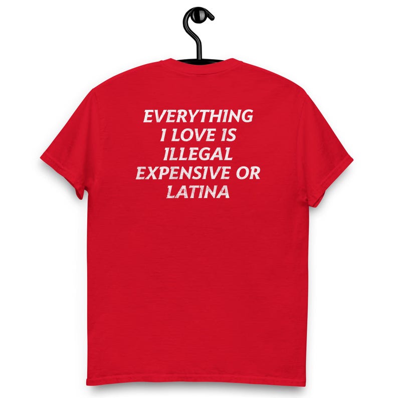 Everything I Love Is Illegal, Expensive, or Latina T-Shirt – Funny and Bold Graphic Tee – Hilarious Statement Shirt for Men and Women