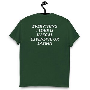 Everything I Love Is Illegal, Expensive, or Latina T-Shirt – Funny and Bold Graphic Tee – Hilarious Statement Shirt for Men and Women