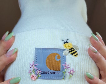 Bumble Bee-nee - Geborduurde gebreide beenie met manchetten