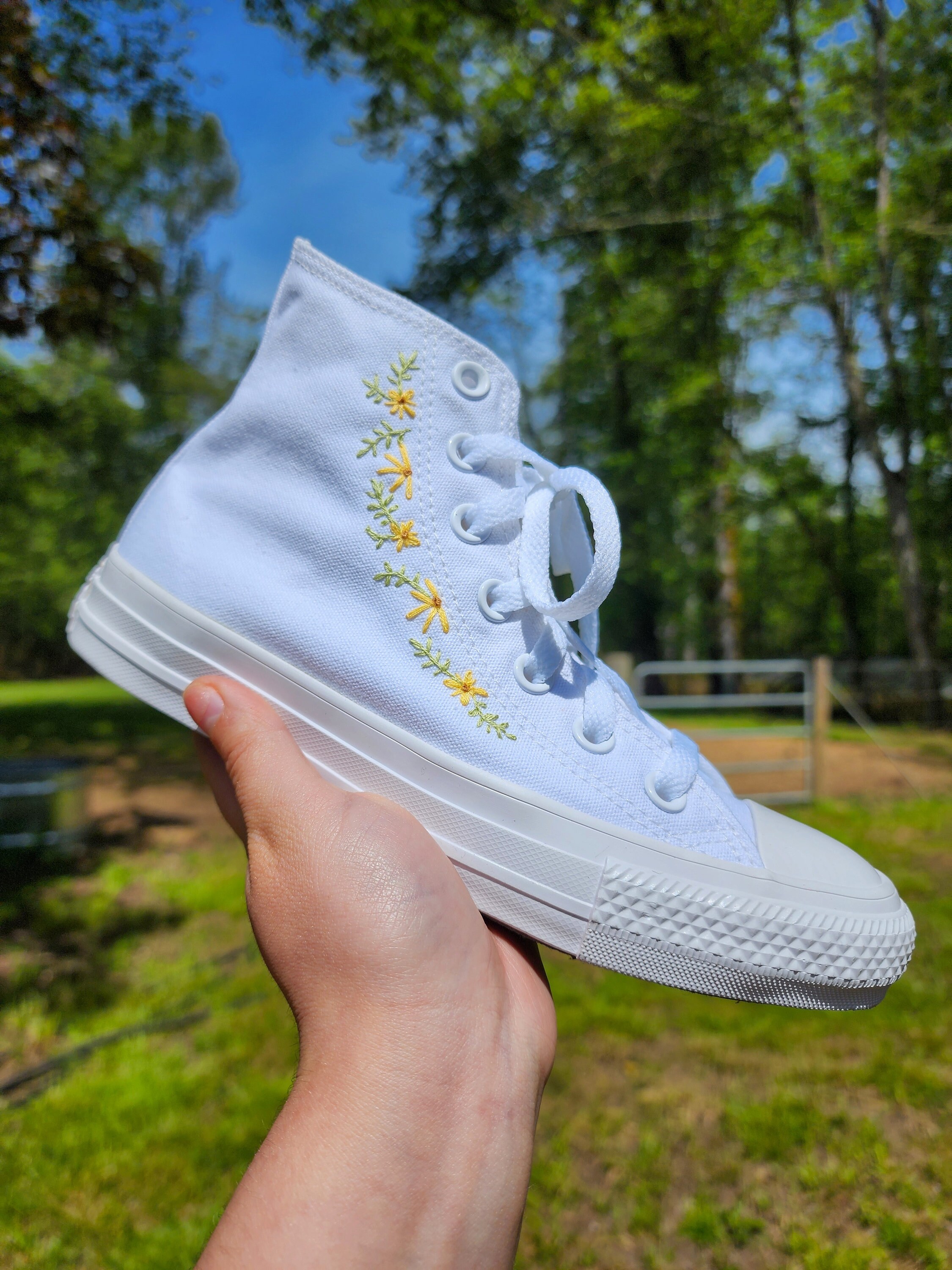 Hand Embroidered Converse High tops Etsy
