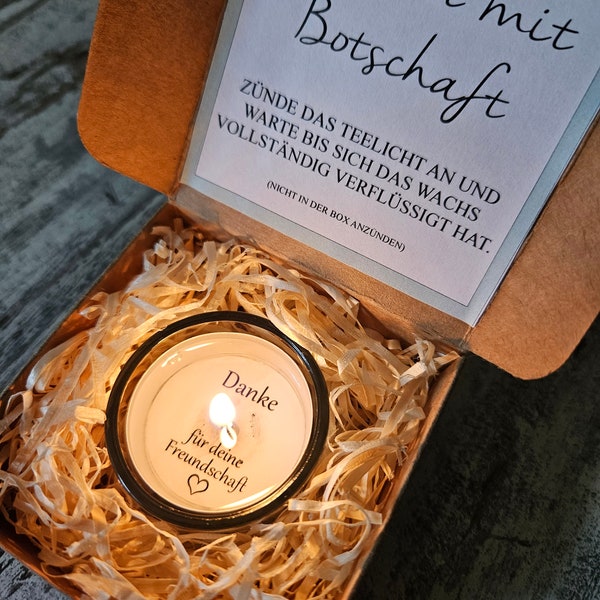 Teelicht mit Botschaft ''Freundschaft''Geburtstag Freundschaft Freunde Beste Freundin Geschenk Teelicht Botschaft Aufmerksamkeit Geschenkide