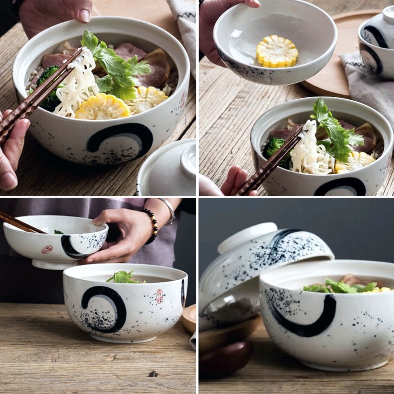 Large Ramen Bowl With Lid Ramen Bowl With Chopstick and Etsy