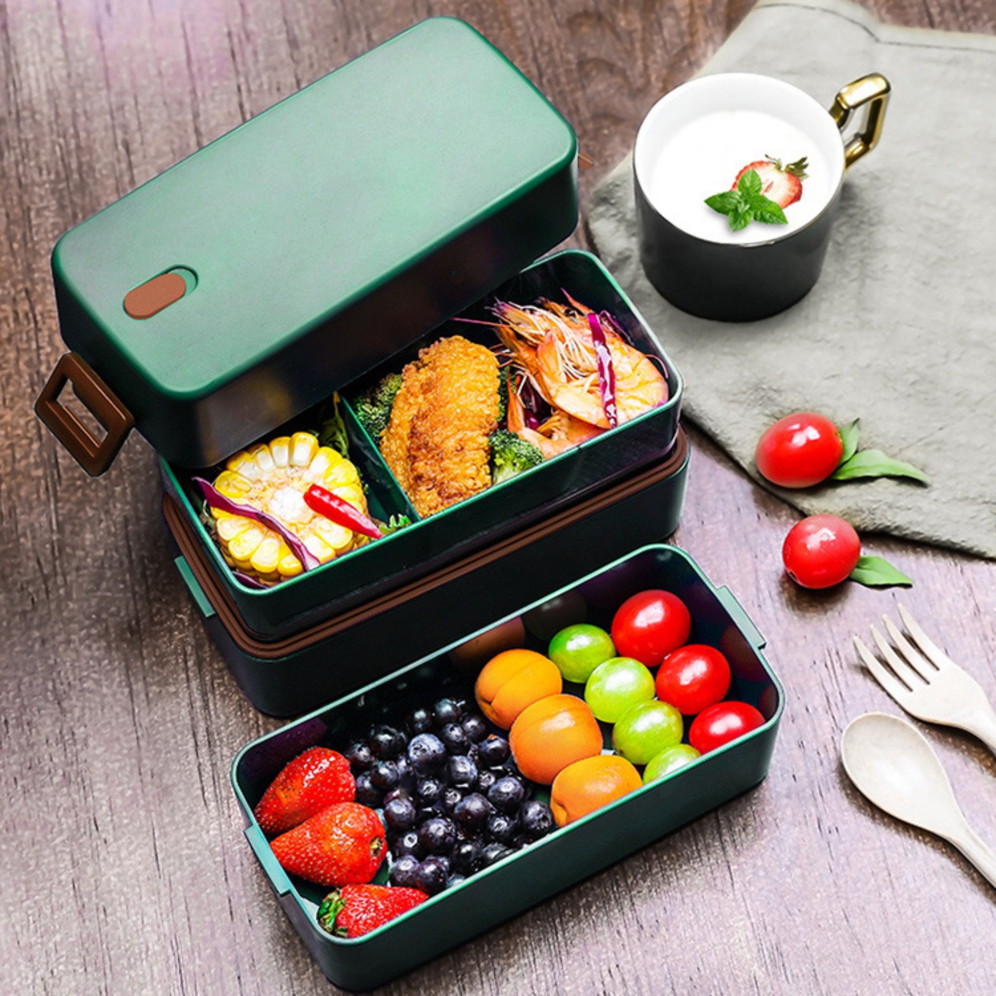Suitable for Microwave and Dishwasher 2-Layer Bento Box and Cutlery Set Lunch Boxes for Kid Adult Work School Lunch Box 