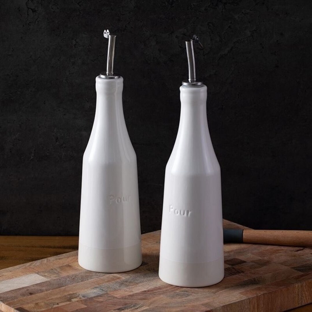 White Ceramic Olive Oil Dispenser Olive Oil Bottle Oil Etsy
