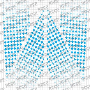 May include: A digital graphic design with a grid background and a pattern of blue crosses. The crosses are arranged in a gradient, creating a textured effect. Suitable for digital art or print projects.