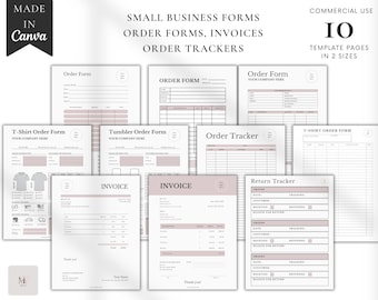 Plantilla de formularios para pequeñas empresas, paquete de formularios de pedido editables, camiseta, vaso, plantilla de factura, plantilla Canva, imprimible, PLR