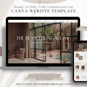 Canva Website Template | PLR Commerical Use License Included | Canva One Page Website | Airbnb VRBO Host | Vacation Rental Website Template