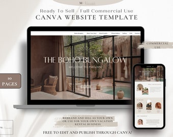 Canva Website Template | PLR Commerical Use License Included | Canva One Page Website | Airbnb VRBO Host | Vacation Rental Website Template
