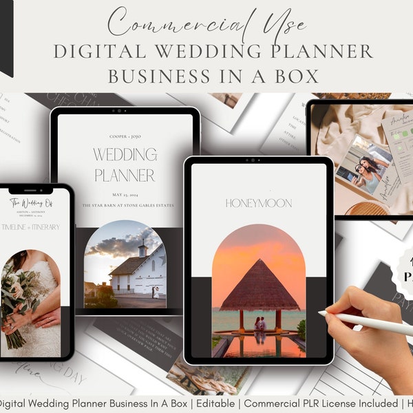Digital Wedding Planner Bundle | PLR Printable Templates Commercial Use | Canva Template | Honeymoon Planner | Mobile Itinerary
