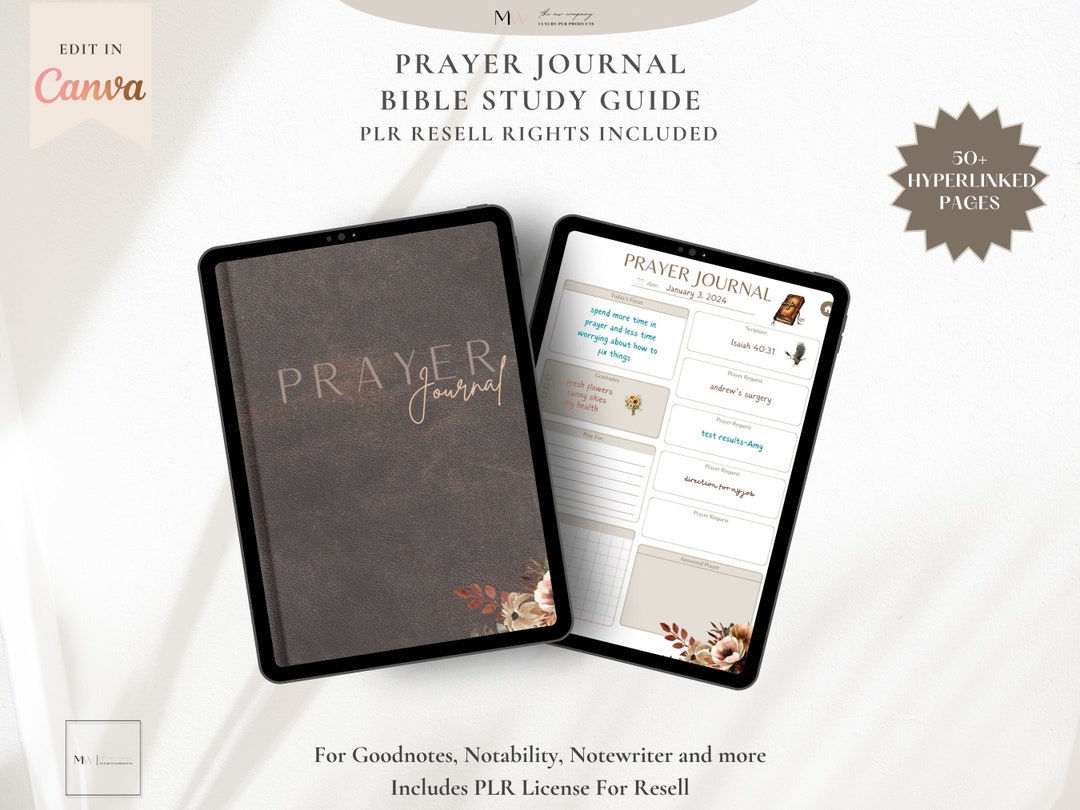 PLR Digital Journal, Bible Study Guide Canva Journal Template for Women ...
