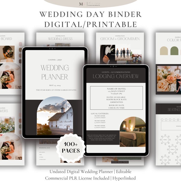 Digital Wedding Planner Canva Template For The Modern Bride | PLR Digital Planner Done For You | Commercial Use Resale Rights