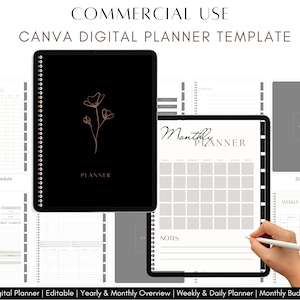 PLR Digital Planner Template Canva | Editable Canva Planner Template Kit | Hyperlinked Tabs | Commercial Use Resale Rights | Undated