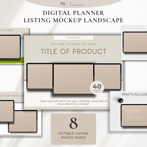 Etsy Shop Digital Planner Listing Landscape Photos Mockup Canva Template