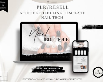 Acuity Scheduling Template for Nail Tech, Nail Tech Acuity Website, DIY Acuity Website, Nail Tech Template, PLR License, Black and White