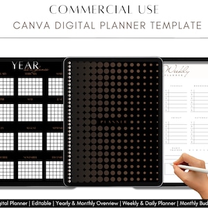 PLR Digital Planner Template Canva | Editable Canva Planner Template Kit | Hyperlinked Tabs | Commercial Use Resale Rights | Undated