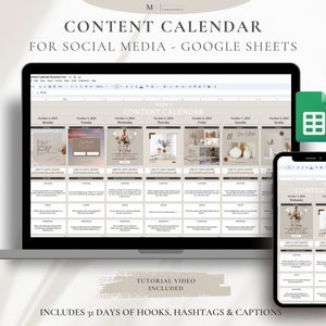 Simple Social Media Content Calendar & Planner Template, Google Sheets Spreadsheet, Editable Social Media Calendar, Tiktok Planner