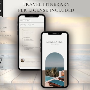 Travel Itinerary Aesthetic Minimalist, PLR Canva Template, Mobile Travel Planner, Vacation and Holiday Planner