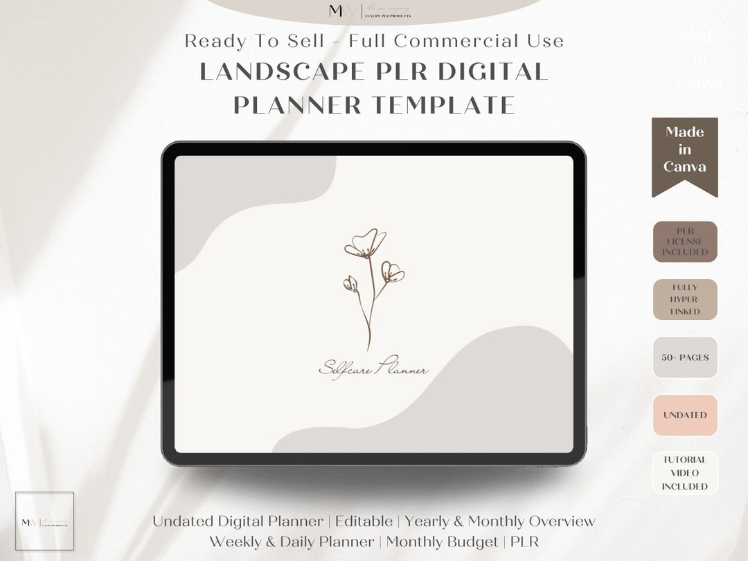 PLR Digital Planner Template Canva Commercial Use Editable Landscape ...