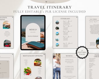 Editable Travel Itinerary Template Bundle | Trip Itinerary | Printable Travel Guide | Travel Agent Planner | Holiday Vacation Planner, PLR