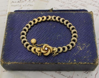 Victorian 14k Yellow Gold 0.05ct Old European Cut Diamond Hollow Size 6.5in Circular Link Bracelet
