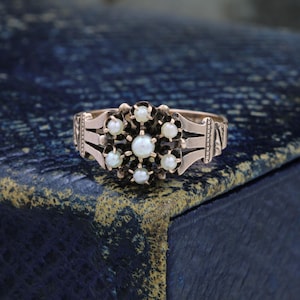 Antique 10k Yellow Gold Victorian Seed Pearl Cluster Ring Size 5.25