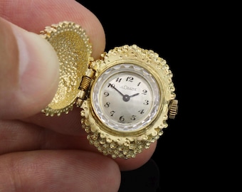 Vintage LeCoultre 14K Gold Ring Watch Swiss Manual Wind Modernist Jewelry