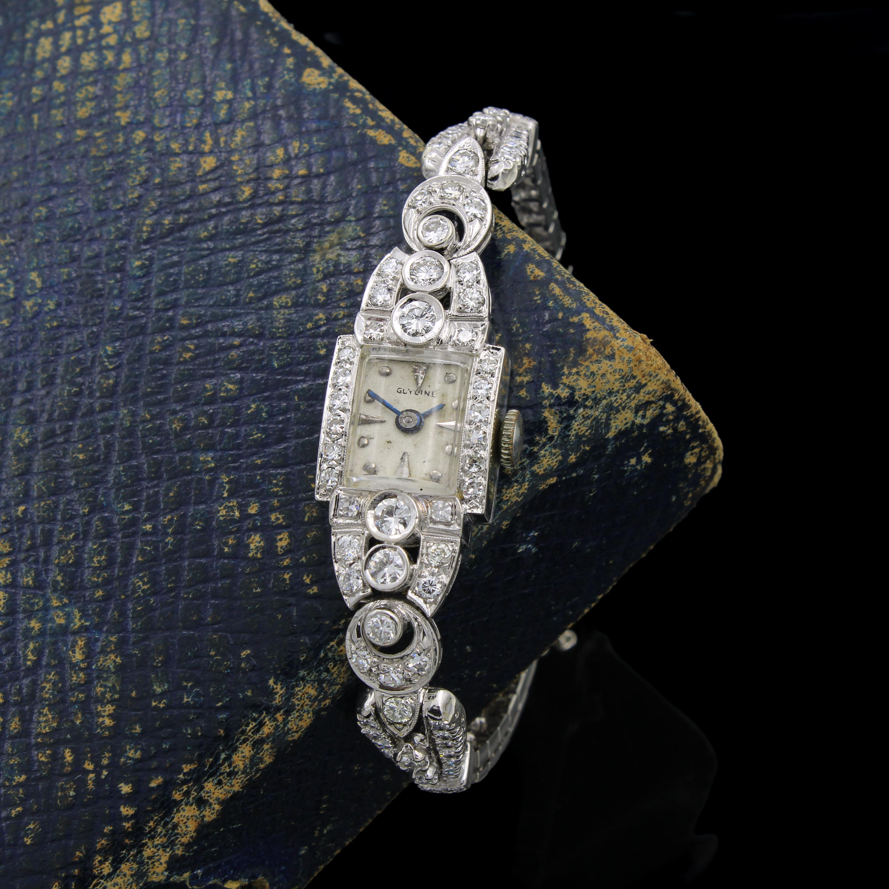 Vintage Glycine 14K White Gold Diamond Ladies Cocktail Watch 17J Swiss Glycine Women Mechanical (Manual) Wristwatches for sale | eBay main image 3