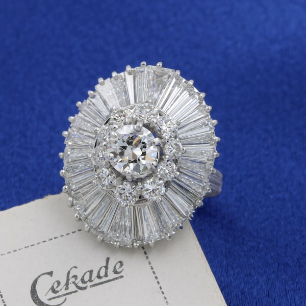 Mid-Century Platinum 850 3.90ctw Diamond Double Halo Ballerina Sz 6.25 Ring
