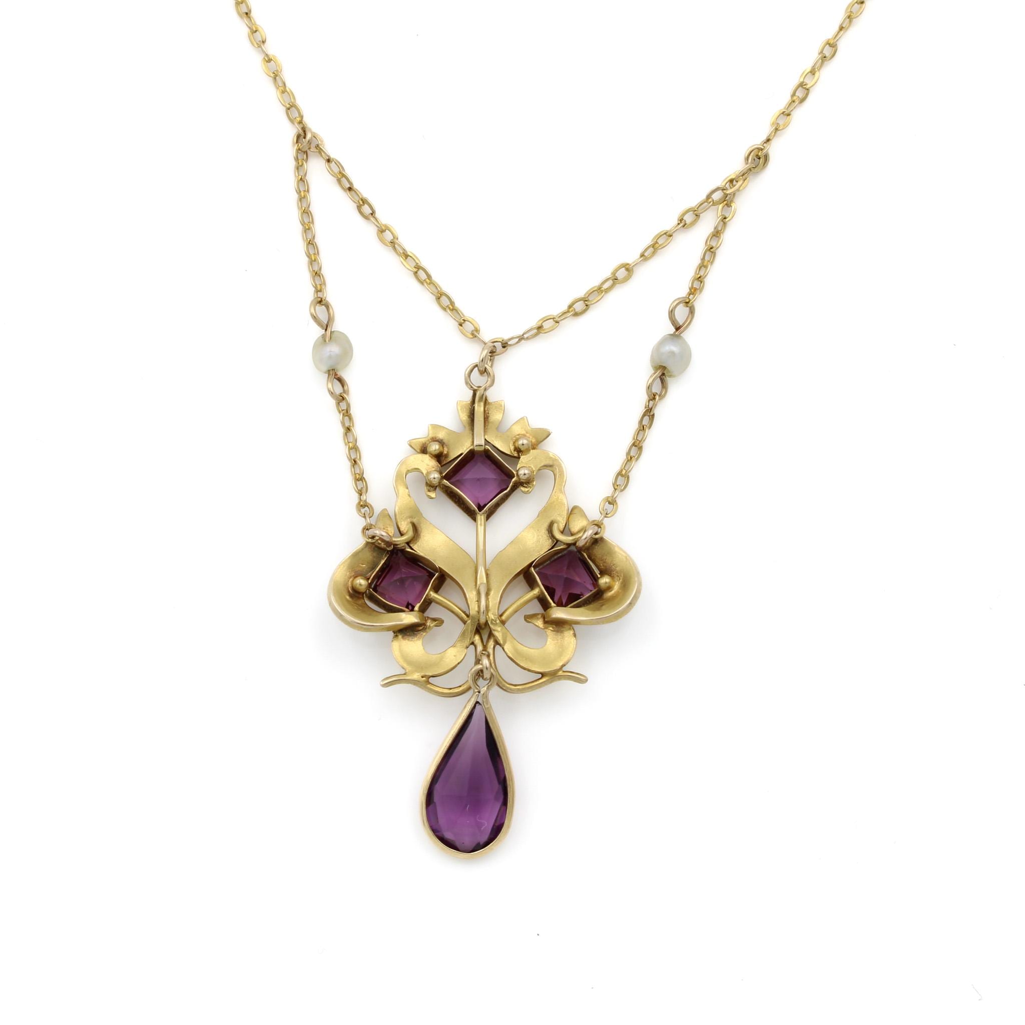 Antique 14k Yellow Gold Art Nouveau Purple Stone Seed Pearl Festoon ...