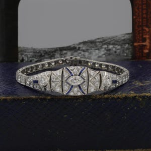 Art Deco Platinum Diamond & Lab Created Sapphire Die Struck Bracelet