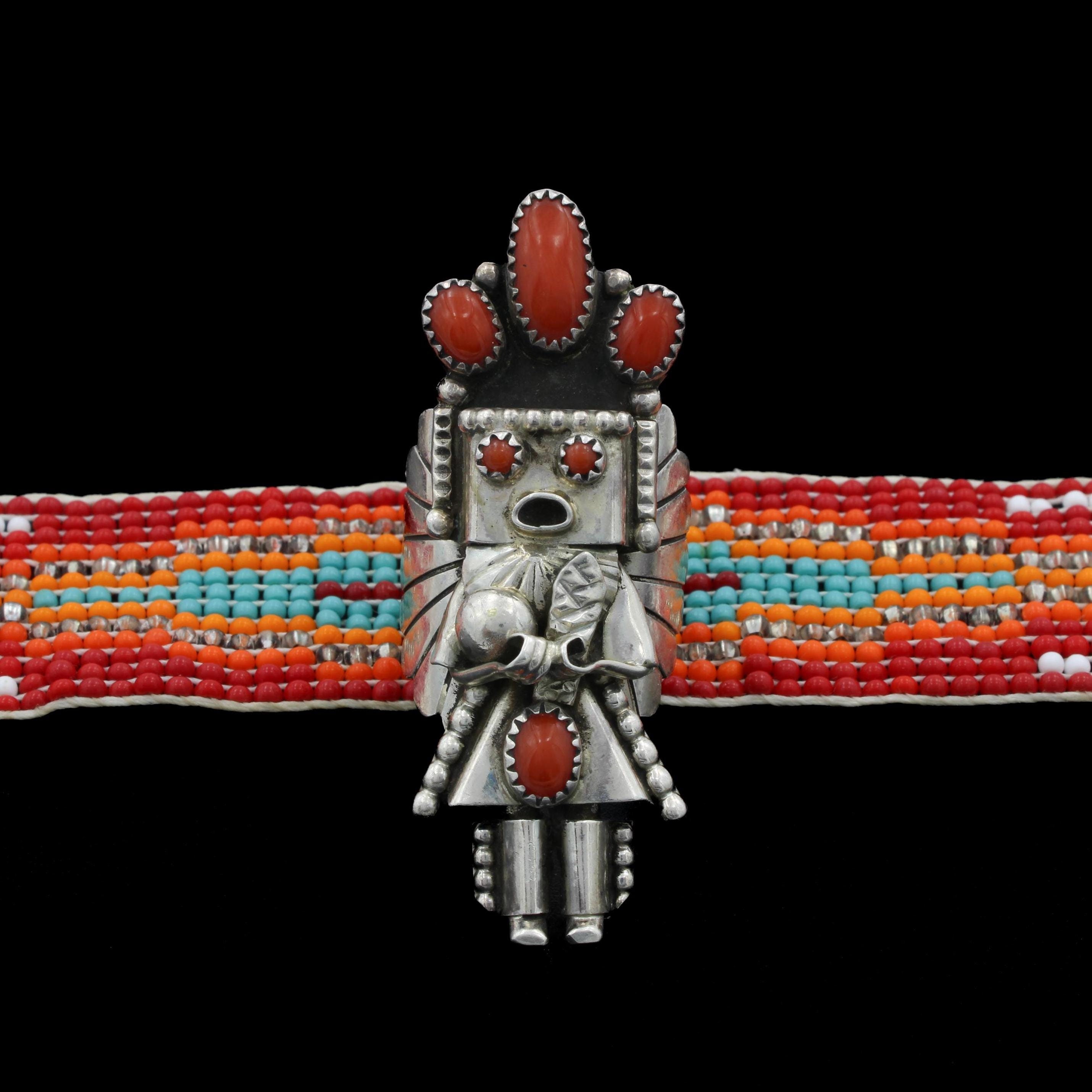 Superior Signed Native American Navajo Royton Turquoise Sterling Silver Huge Kachina Bolo Superior Signed Native American Navajo Royton Turquoise Sterling Silver Huge Kachina Bolo