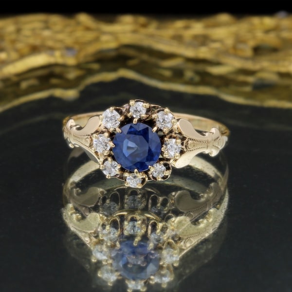 Antique Allsopp Bros. 14k Sapphire and Diamond Halo Ring