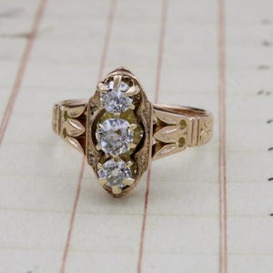 14k Yellow Gold Antique Victorian 0.40 CTW Old European Cut Diamond Ring Size 5.5