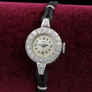 Hamilton Ladies Cocktail Watch Platinum 0.50ctw Diamond Nylon Band 17J - Luxury Vintage Women&#39;s Watch