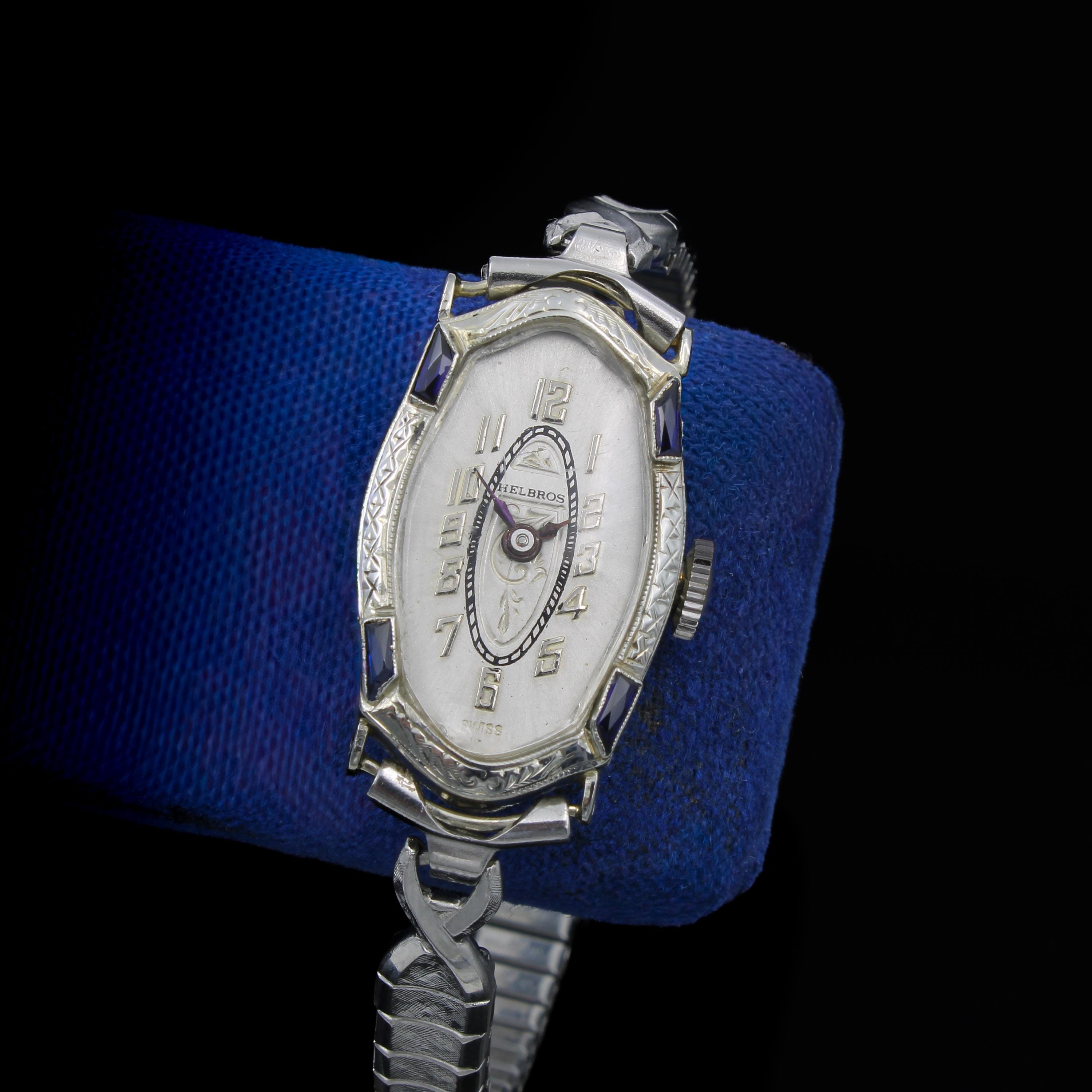 Art- Deco Style Silver-tone Crystal Watch with Blue Accent Stones Art Deco Watches Sapphire - Etsy main image 3
