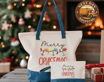 Custom Merry Cruisemas Tote Bag, Holiday Cruise Theme, Winter Markets, Seasonal Shopping, Festive Fun