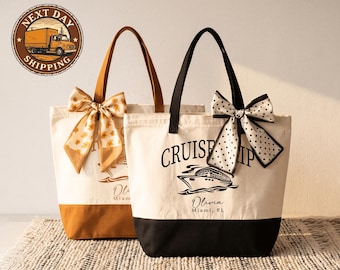Custom Cruise Trip Canvas Tote Bag, Personalized Vacation Tote, Travel Gift Tote, Beach Trip Bag, Sailing Adventure Tote