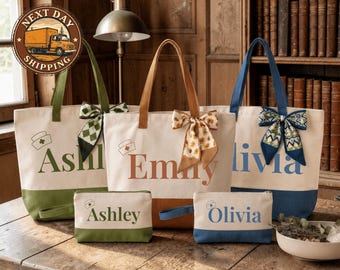 Personalized Nurse Canvas Tote Bag, Registered Nurse Work Tote, Nurse Shift Essentials Bag, Medical Care Tote, Nurse Gift Tote