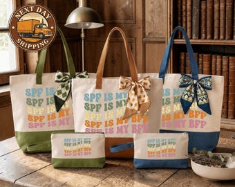 SPF Is My BFF Canvas Tote Bag, Sun Protection Lover Tote, Funny Summer Beach Bag, Sunscreen Quote Tote, Beach Day Essentials Tote
