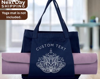 Custom Lotus Yoga Mat Tote Bag: Personalized Canvas Pilates Bag