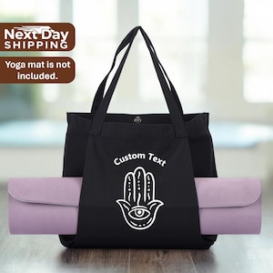 Custom Hamsa Tote Bag, Personalized Yoga Mat Holder Tote Bag, Canvas Yoga Bag with Mat Holder, Organic Pilates Meditation Bag, Yoga Gifts